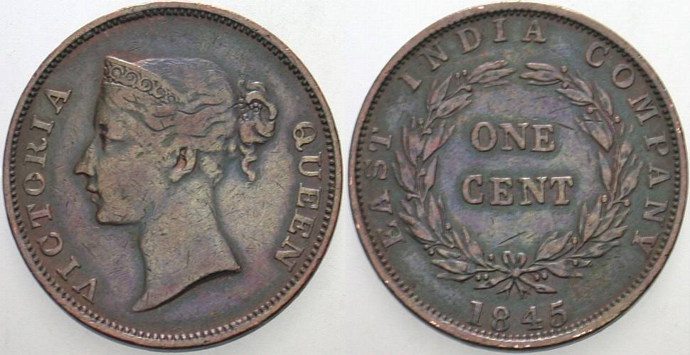 1 Cent 1845 KM. 3 Sehr schön