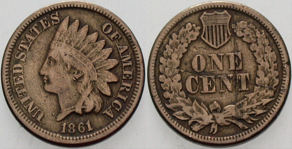 1 Cent 1861 KM 90 Kratzer, wz. Rdf., fast sehr schön