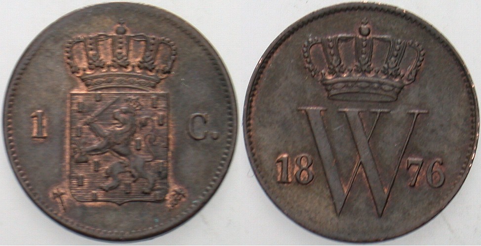 1 Cent 1876 KM. 100 Patina, vorzüglich