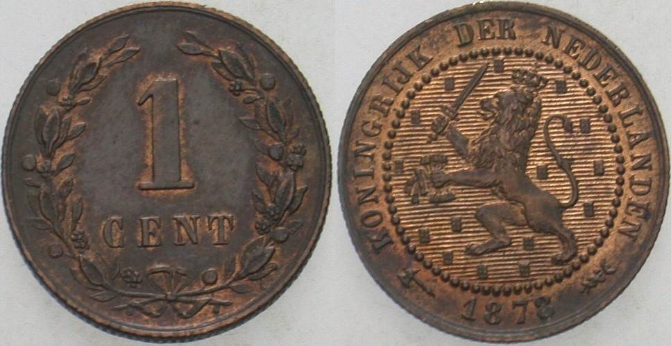 1 Cent 1878 KM. 107.1 Patina, fast vorzüglich