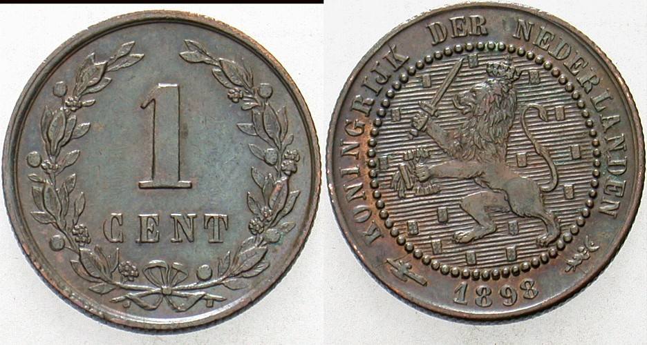 1 Cent 1898 KM 107.2 Vorzüglich