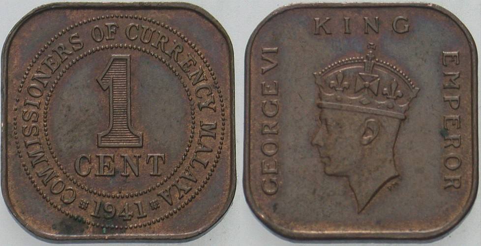 1 Cent 1941 KM 2 Patina, Flecken, vorzüglich