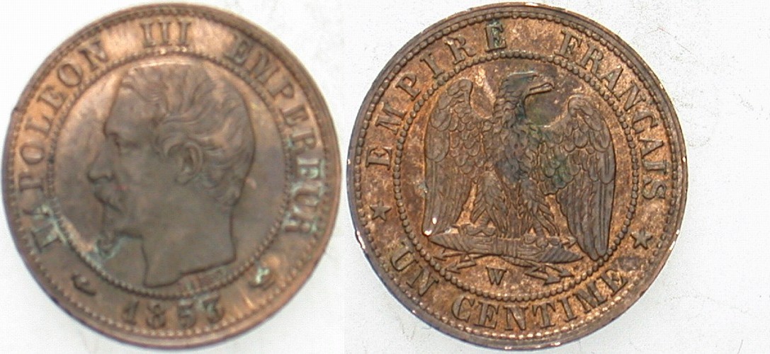 1 Centimes 1853 K.M. 775.7 Patina, vorzüglich