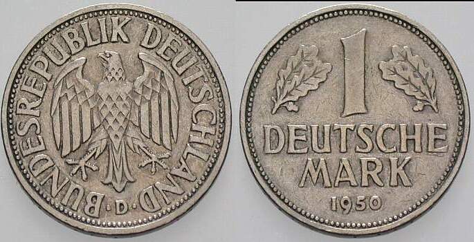 1 Deutsche Mark 1950 J. 385 sehr schön