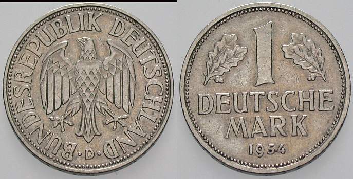 1 Deutsche Mark 1954 J. 385 sehr schön