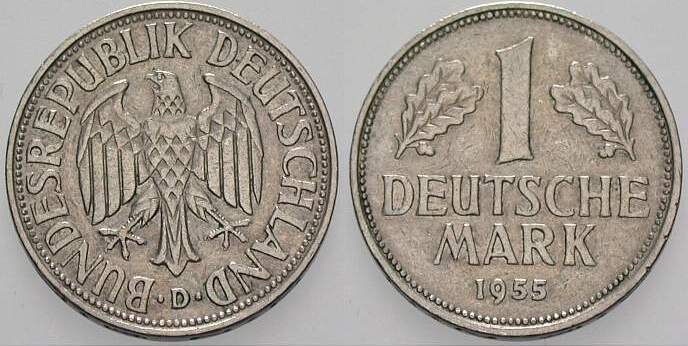 1 Deutsche Mark 1955 J. 385 sehr schön