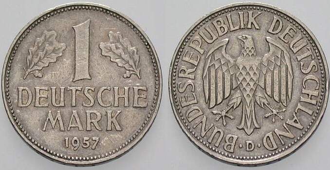 1 Deutsche Mark 1957 J. 385 sehr schön