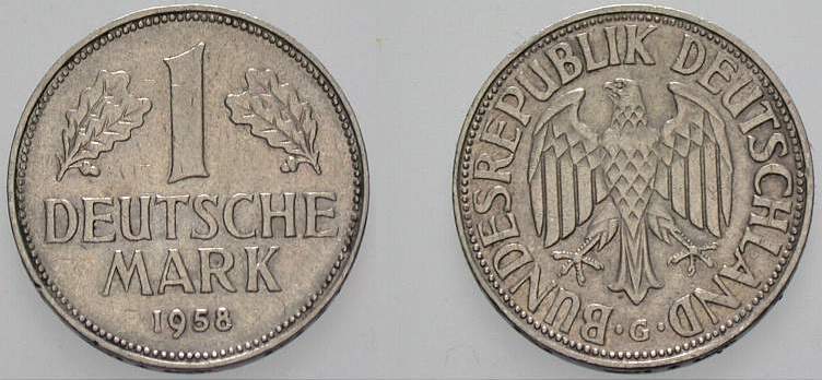 1 Deutsche Mark 1958 J. 385 sehr schön