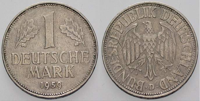 1 Deutsche Mark 1959 J. 385 sehr schön
