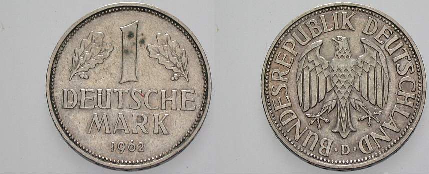 1 Deutsche Mark 1962 J. 385 sehr schön