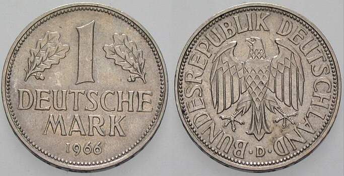 1 Deutsche Mark 1966 J. 385 sehr schön
