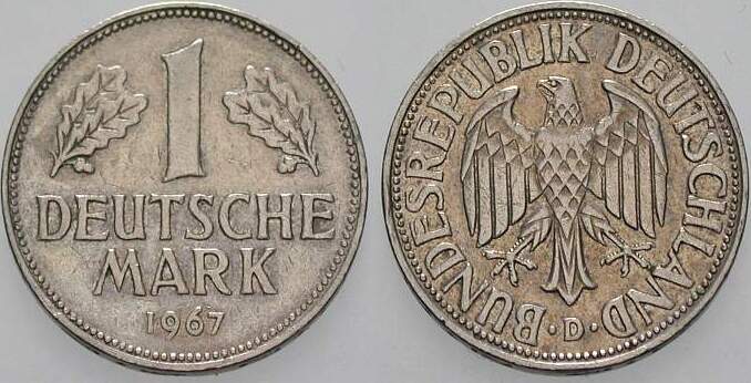 1 Deutsche Mark 1967 J. 385 sehr schön