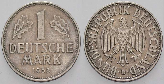 1 Deutsche Mark 1968 J. 385 sehr schön