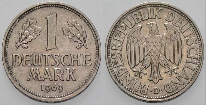 1 Deutsche Mark 1969 J. 385 sehr schön