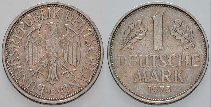 1 Deutsche Mark 1973 J. 385 sehr schön