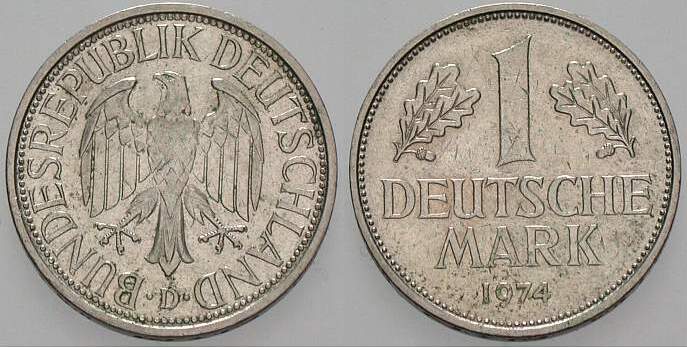 1 Deutsche Mark 1974 J. 385 sehr schön