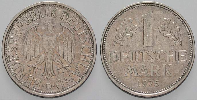 1 Deutsche Mark 1975 J. 385 sehr schön