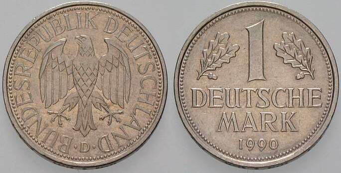 1 Deutsche Mark 1990 J. 385 sehr schön