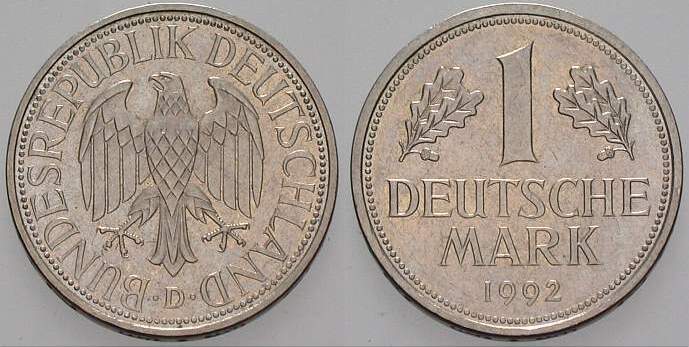 1 Deutsche Mark 1992 J. 385 sehr schön