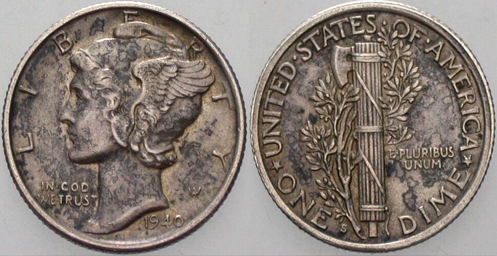 1 Dime 1940 KM 140 Sehr schön - vorzüglich