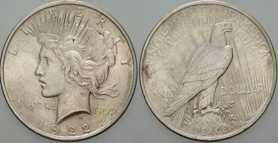 1 Dollar 1922 KM 150 Patina, vorzüglich +