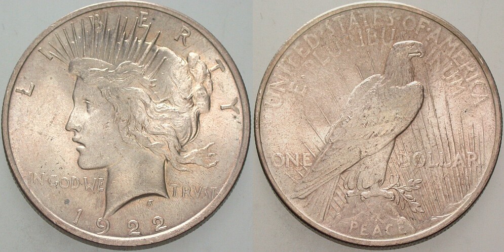 1 Dollar 1922 Patina, vorzüglich +
