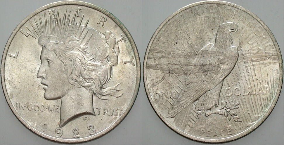 1 Dollar 1923 KM 150 Patina, vorzüglich +