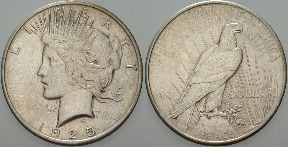 1 Dollar 1925 KM 150 Patina, vorzüglich
