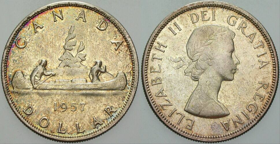 1 Dollar 1957 K.M. 54 Patina, vorzüglich