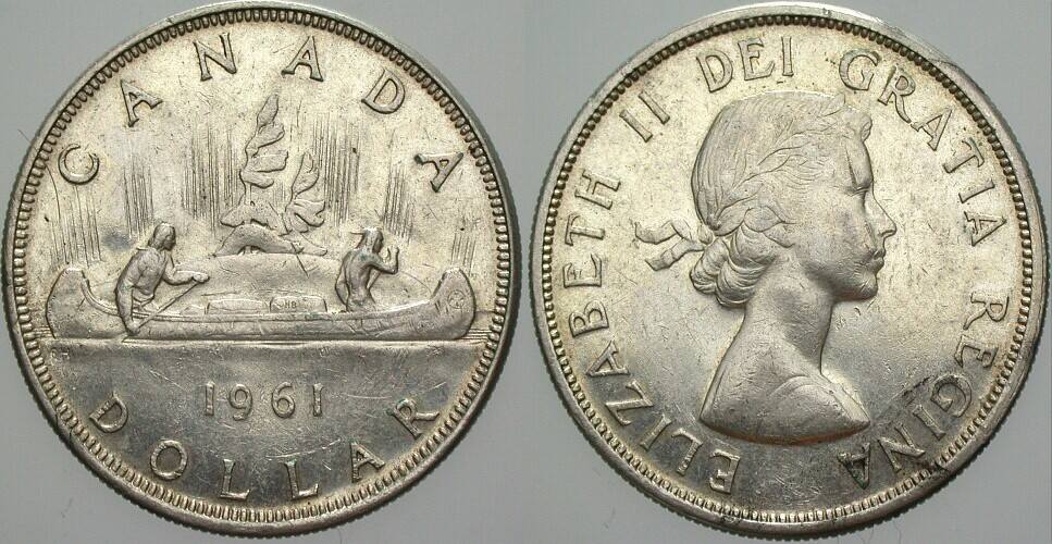 1 Dollar 1961 K.M. 54 Patina, vorzüglich