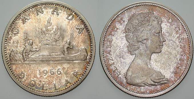 1 Dollar 1966 K.M. 54 Patina, fast Stempelglanz