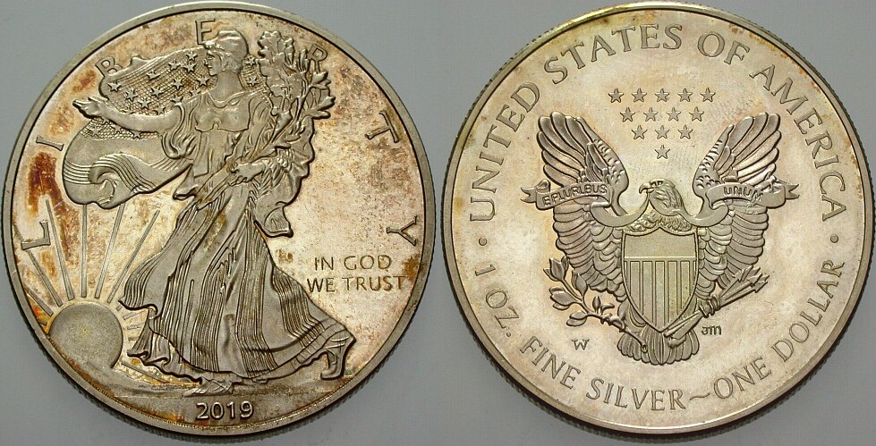 1 Dollar 2019 Patina, Polierte Platte, min. Berührt, wz. Kratzer