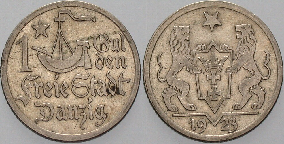 1 Gulden 1923 J.D. 7 Patina, kl. Rdf., sehr schön +