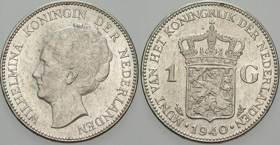 1 Gulden 1940 KM 161.1 Patina, vorzüglich - Stempelglanz