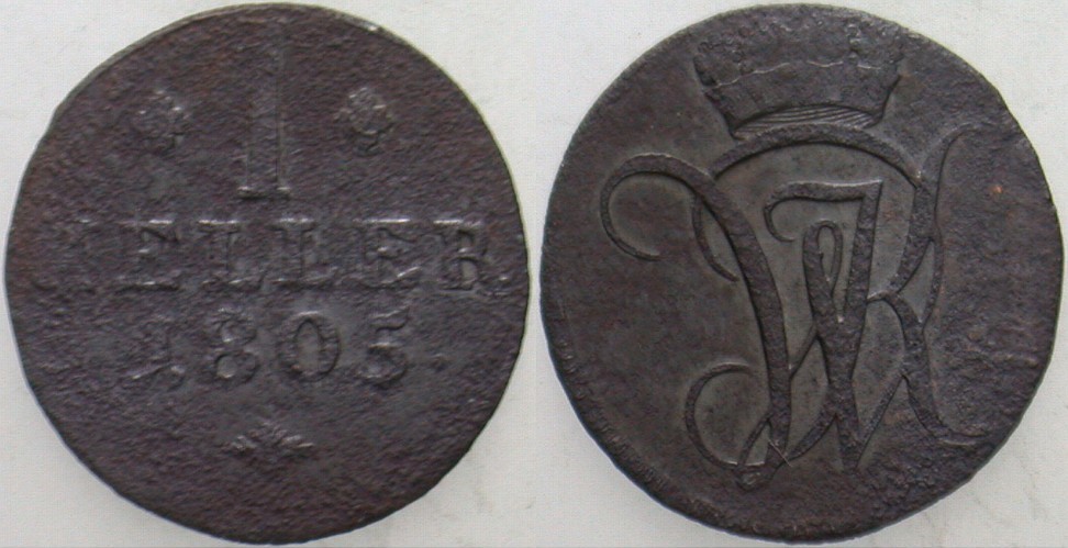 1 Heller 1805 Jaeger 1 a AKS 14 Patina, leicht korro., sehr schön