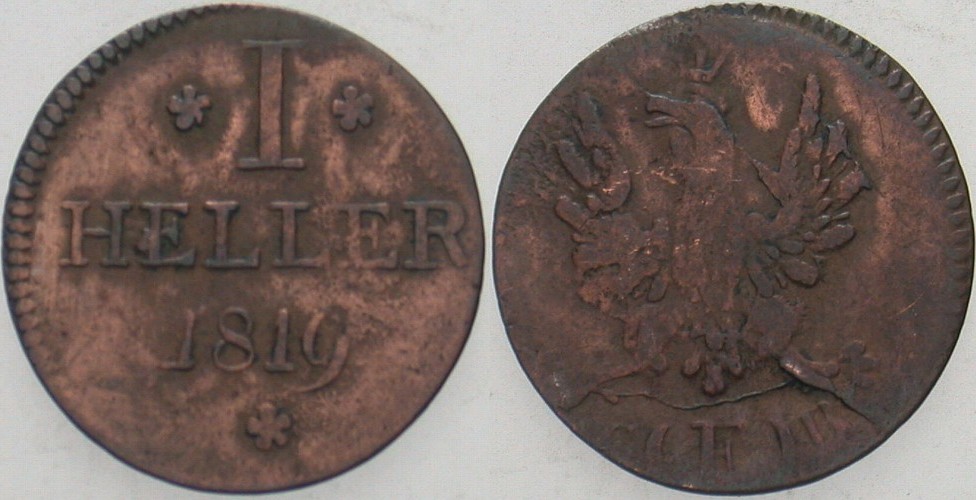 1 Heller 1819 Jaeger 10 AKS 30 Fast sehr schön