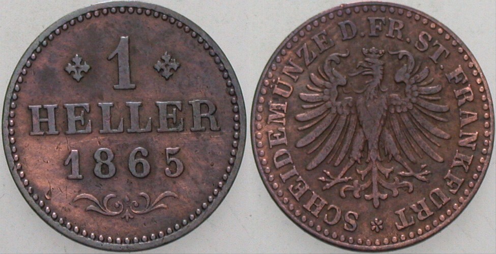 1 Heller 1865 Jaeger 31 AKS 35 Sehr schön +