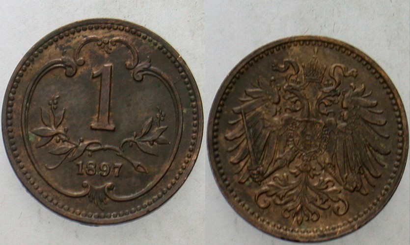 1 Heller 1897 Jl. 372 Patina, vorzüglich
