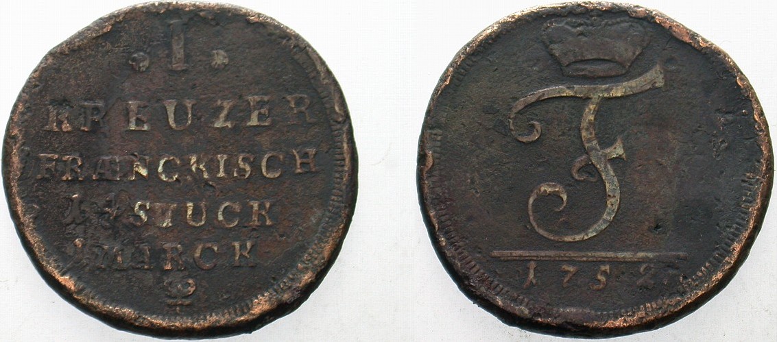 1 Kreuzer 1752 Belegexemplar, schön