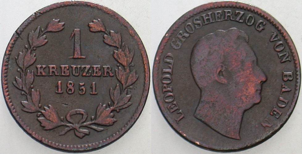 1 Kreuzer 1851 Jaeger 44 AKS 107 Sehr schön