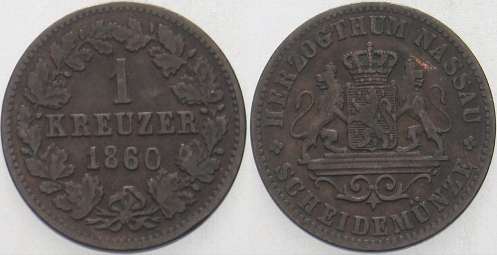 1 Kreuzer 1860 Jaeger 58 AKS 72 Sehr schön