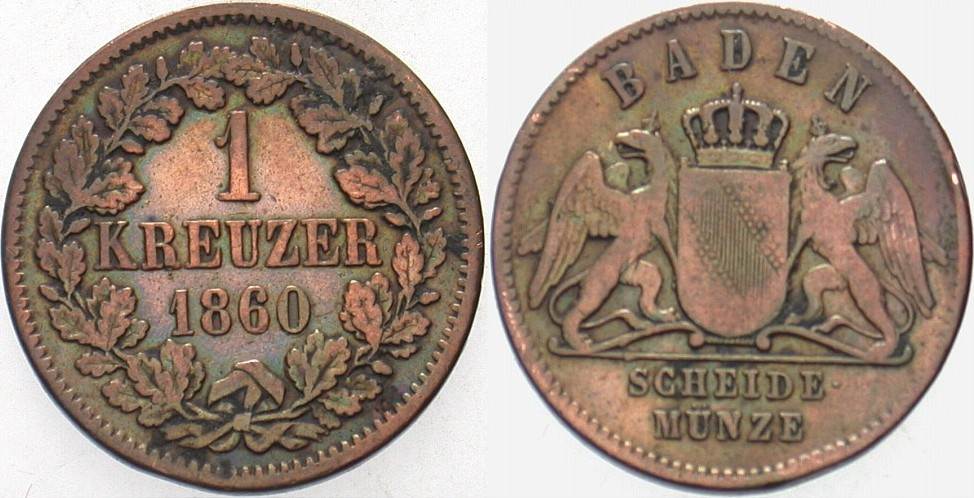 1 Kreuzer 1860 Jaeger 81 AKS 132 Kl, Randfehler, sehr schön