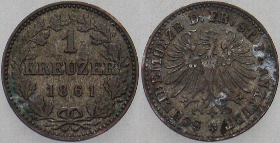 1 Kreuzer 1861 Jaeger 32 AKS 27 Belag, sehr schön