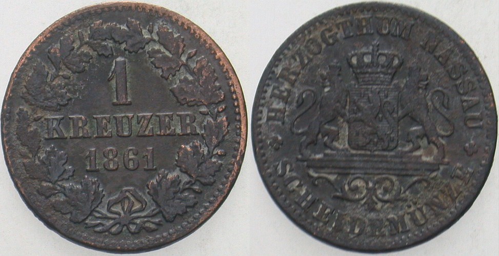 1 Kreuzer 1861 Jaeger 58 AKS 72 Sehr schön