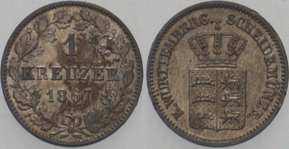 1 Kreuzer 1867 Jaeger 82 AKS 128 Patina, vorzüglich