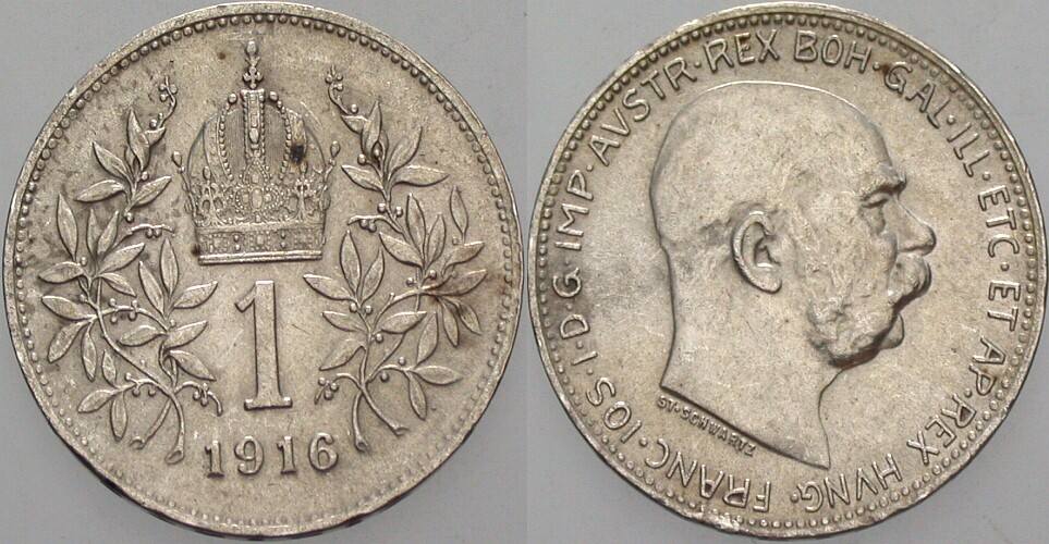 1 Krone 1916 KM 2804 Vorzüglich, Patina