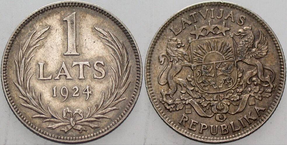 1 Lats 1924 KM. 7 Sehr schön