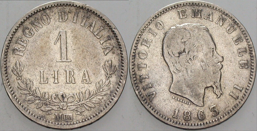 1 Lira 1863 KM. 15.1 Wz. Rdf., fast sehr schön