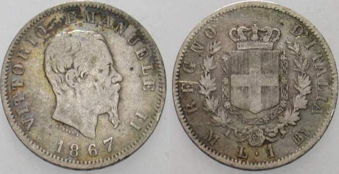1 Lira 1867 KM. 5a.1 Fast sehr schön