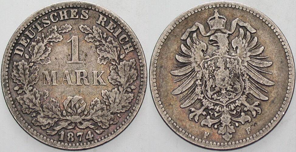 1 Mark 1874 J. 9 Schön - sehr schön